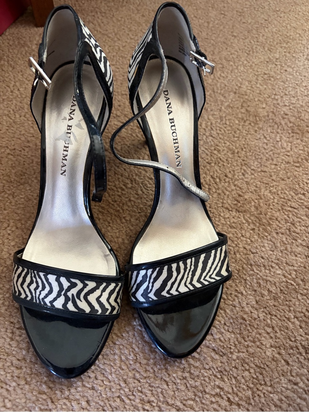 Dana Buchman Black and White Zebra-Print Strappy Heels